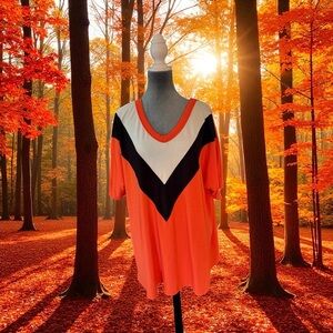 Zenana Outfitters Chevron V-Neck Tee in Orange and Black